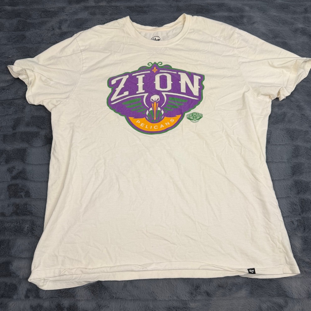47 Brand New Orleans Pelicans Zion Williamson Shirt Mens XXL Cream NBA Tee